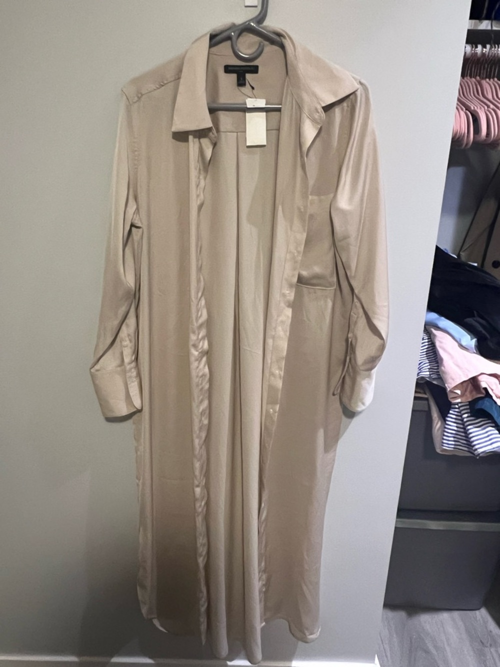 Banana Republic Long Sleeve Beige Maxi Shirt Dress